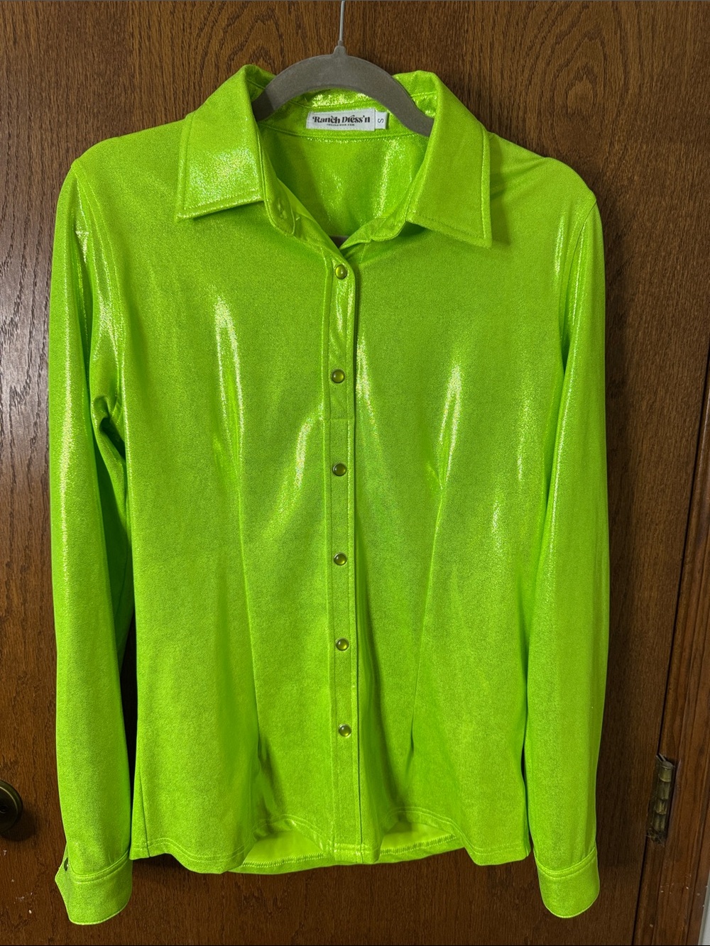 Ranch Dress’n Fallon Taylor Neon Green Sparkle Rodeo Shirt Small NWOT